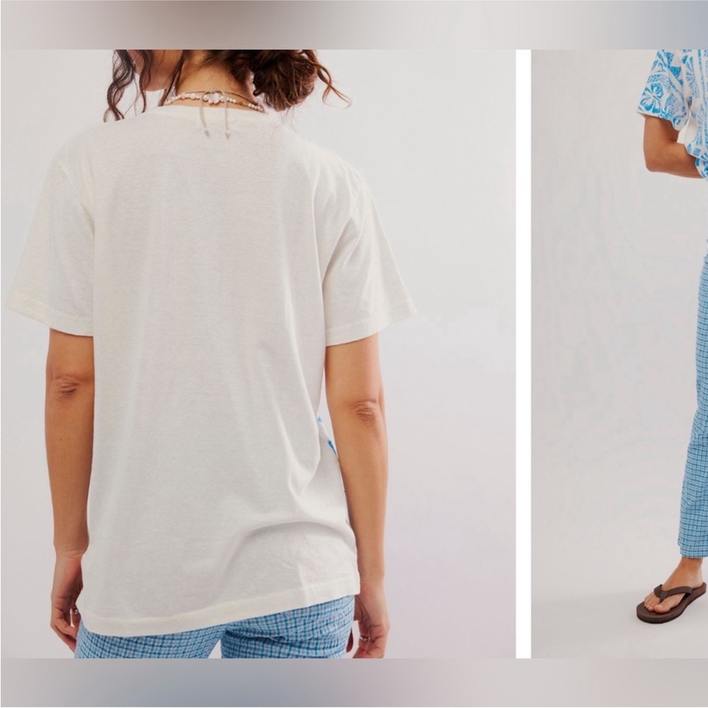 NWOT Free People Ragabond Maui Graphic Tee - Ivory Combo blue - Medium - Picture 2 of 6